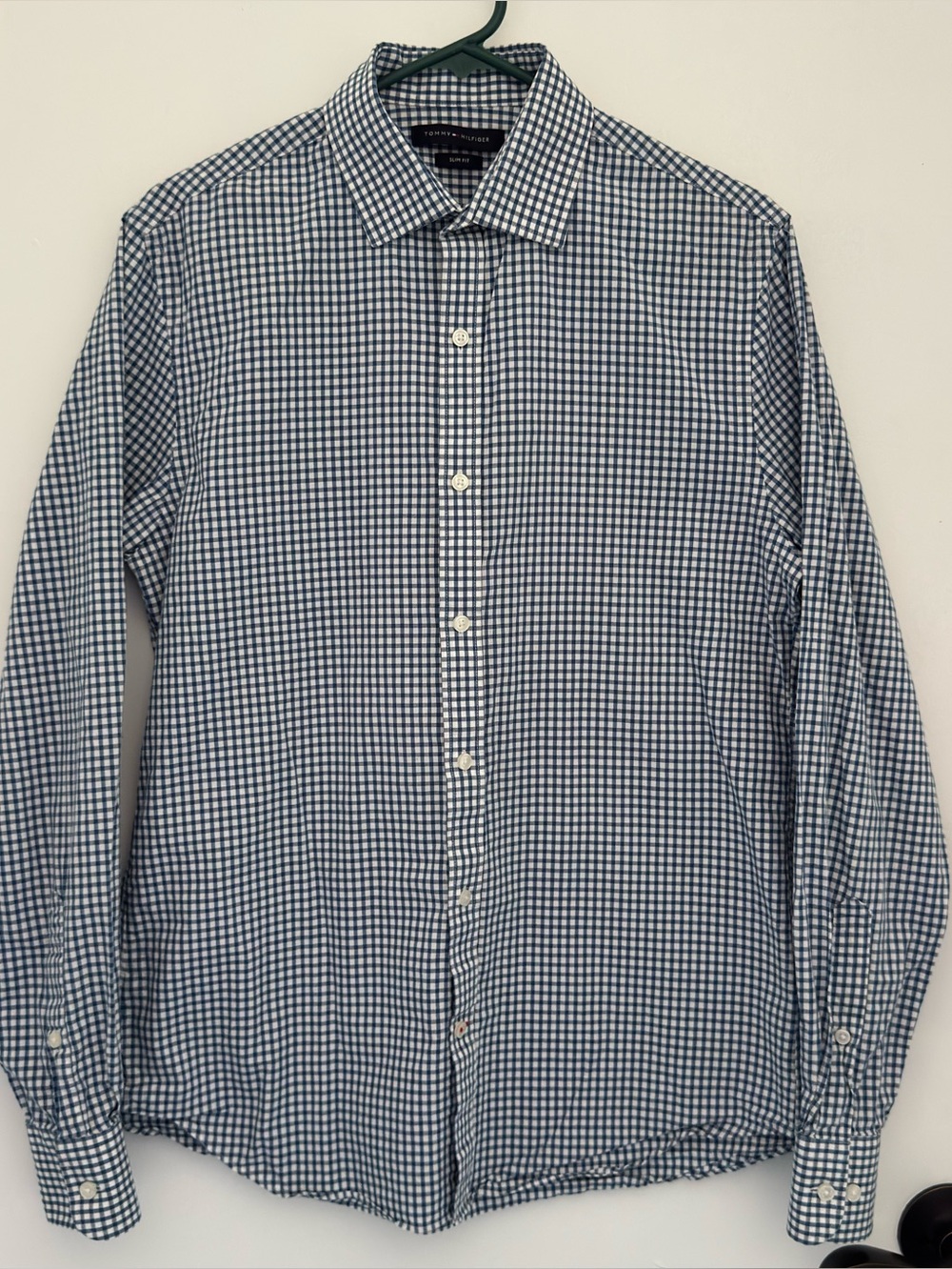 Tommy Hilfiger Blue and White Gingham Dress Shirt Preppy Old Money Ivy Style